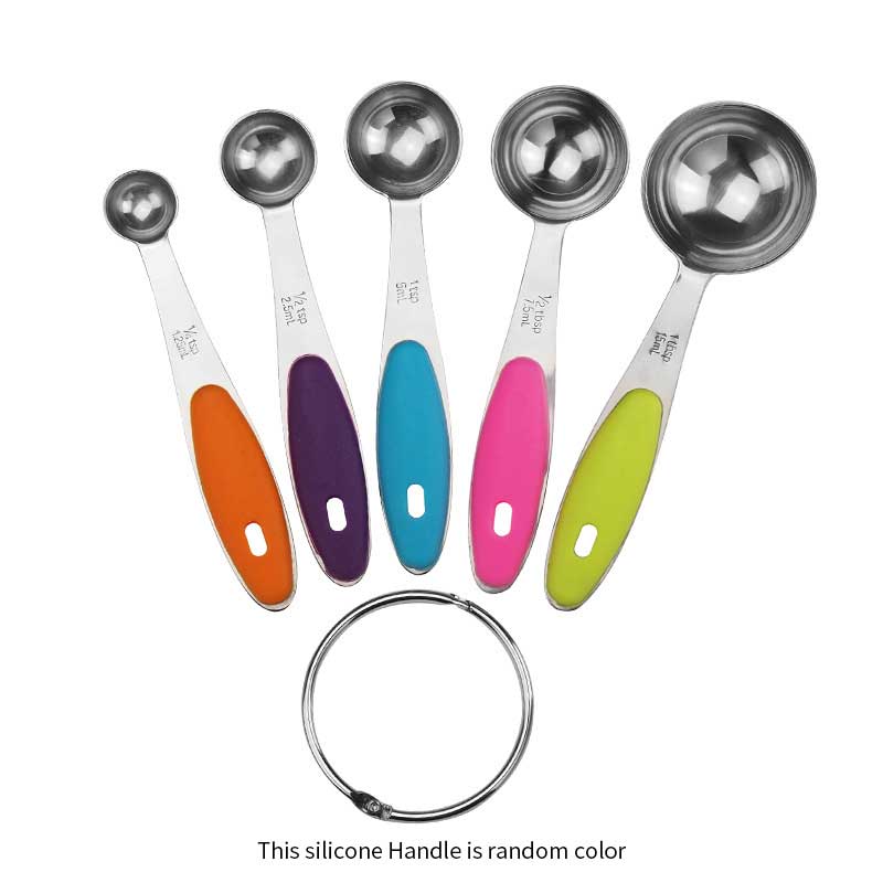Stainless Steel Measuring Cups and Spoons Set Nesting Metal Measuring Set with Silicone Handles for Dry and Liquid Ingredients