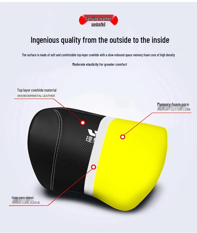 Genuine Leather Car Interior Set: Headrest & Lumbar Support Cushion