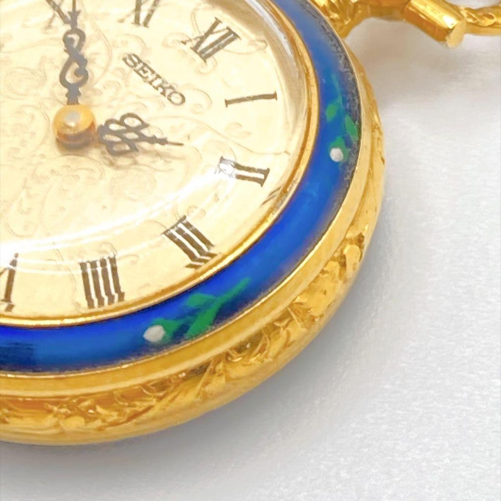 Б/У 580 SEIKO Подвесные часы Часы-кулон Карманные часы С ручным заводом Рабочие Золотой Синий