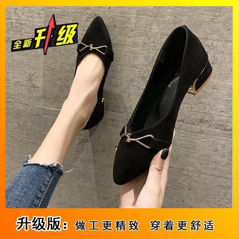 Универсальные туфли на среднем каблуке с плоской подошвой черного цвета, повседневные туфли-лодочки из мягкой кожи на грубом каблуке, женские с острым носком, новые модели лето-осень