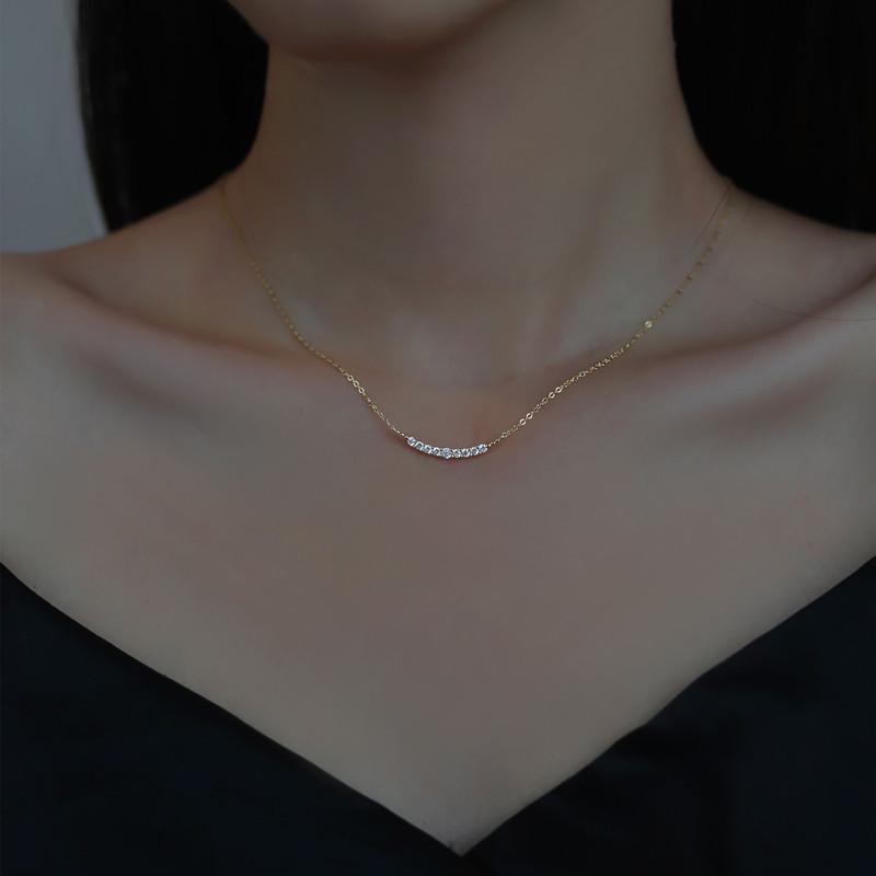 S925 Sterling Silver Smile Necklace for Women Special Interest Light Luxury Style Inlaid Zircon Clavicle Chain