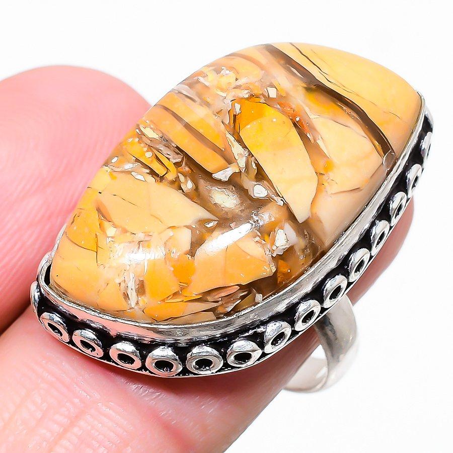 Ювелирное кольцо из стерлингового серебра 925 пробы с брекчированным драгоценным камнем Мукаит, размер 8,5 для нее