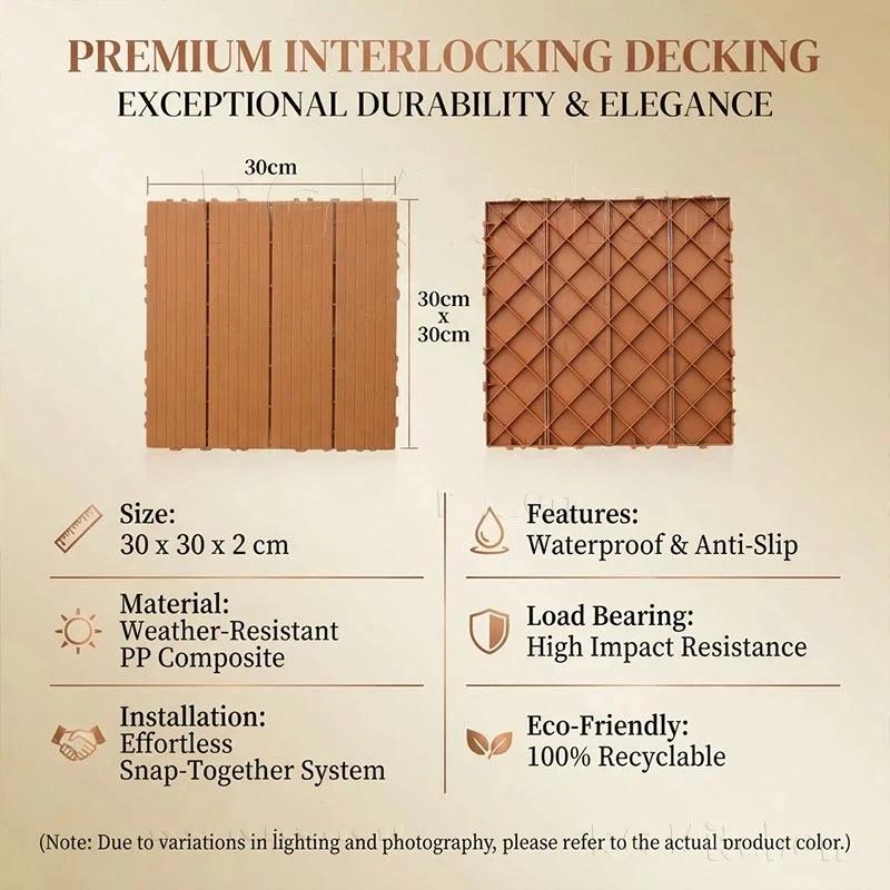 Outdoor Waterproof Balcony Flooring Wear Resistant Wood Plastic Composite Tiles Easy Install for Patio Porch Pool Side