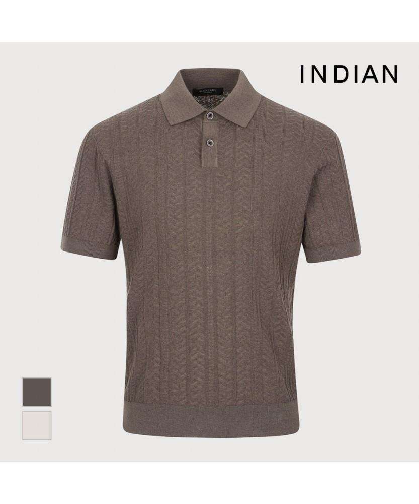INDIAN Cable Solid Polo Collar Short Sleeve Knit_Miubs4M2391