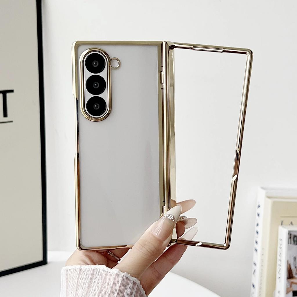 Тонкий гальванизированный пружинный чехол для Samsung Galaxy Z Fold 7 6 5 4 Прозрачный жесткий чехол с защитой шарнира