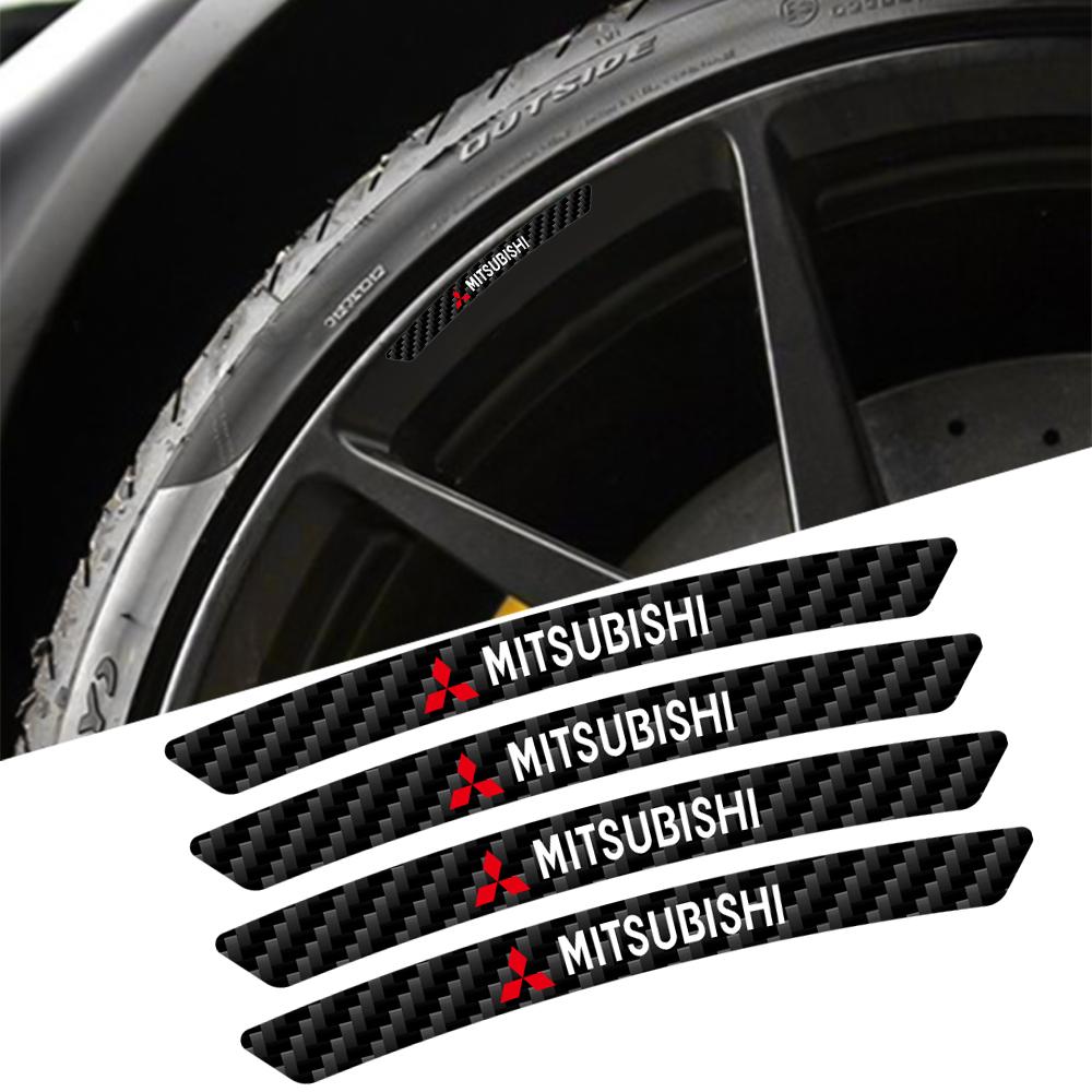 4Pcs Car Logo Wheel Hub Rim Strip Sticker Accessories For Mitsubishi 9 Ralliart EX ASX L200 Colt Outlander Pajero Lancer Eclipse