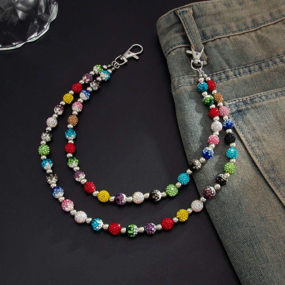 Gothic Punk Belt Chain Jeans Chain Pants Chain Punk Colorful Rhinestone Bead Waist Chain  Male