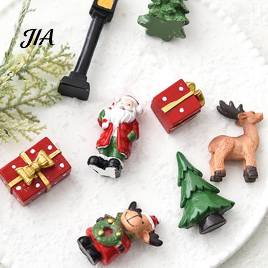 Creative Christmas Gift Box Fillers 3 Pcs Miniature Figurines, Mini Resin Santa Tree Elk Fairy Garden Accessories Figures for Micro Landscape, Garden,