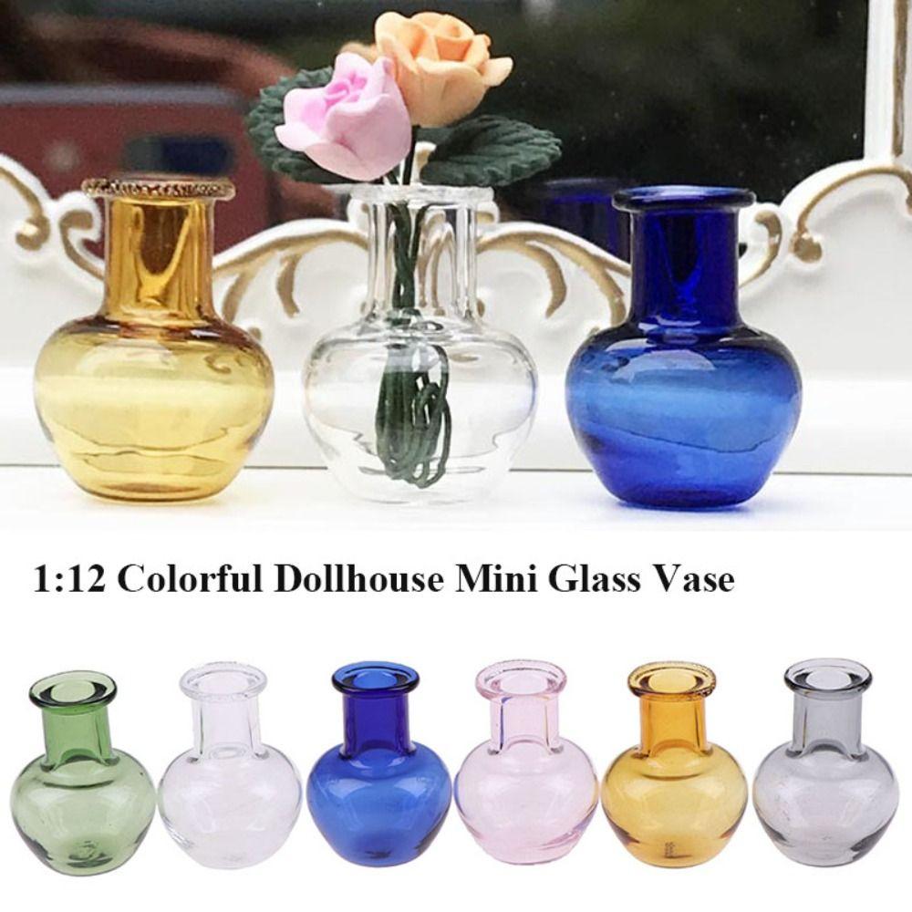 2pcs 6 Colors 1:12 DIY Kitchen Ornament Mini Glass Vase Doll House Decora Dollhouse Miniatures Vase