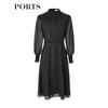 PORTS Spring Elegant Mesh Sleeve Cinch Waist Dress LM8D065MFP036