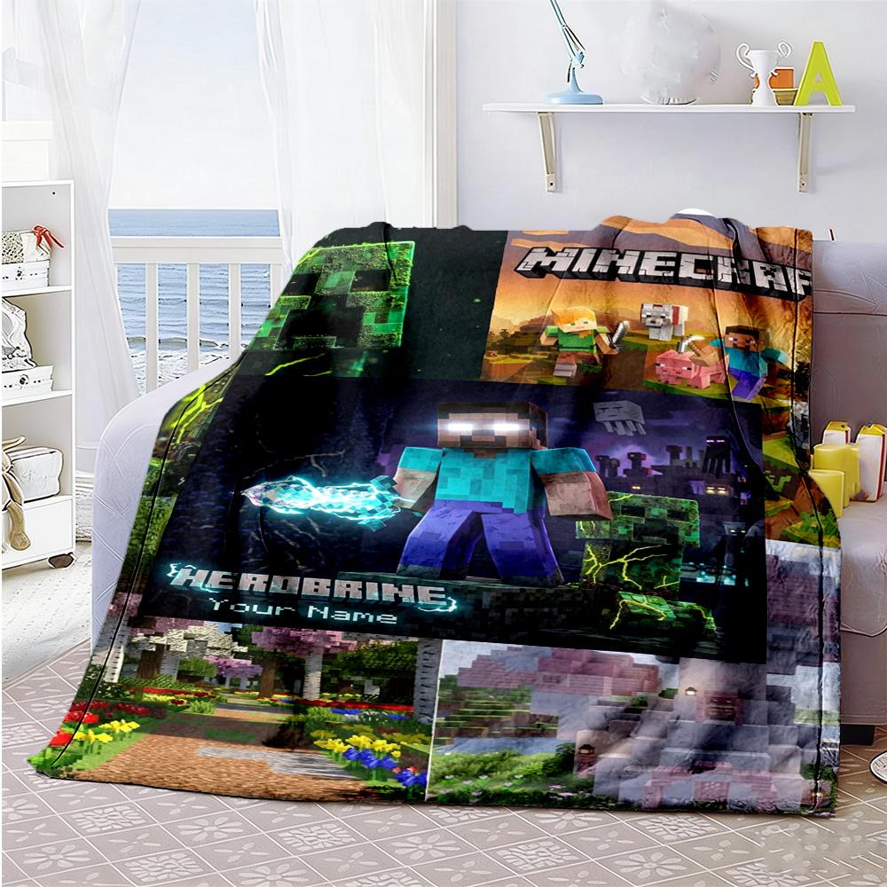 Minecraft Personalized Text Blanket Throw Personalized Blanket Durable Comfort Throw For Sofa Livingroom Couch Chair Four Seasons Universal