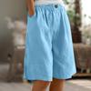 Women's Fashion Solid Color Pants Pocket Button Up Capris Loose Elastic Waist Cotton Linen Shorts