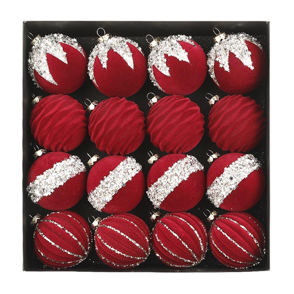 16Pcs Shiny Flocking Christmas Ball Creative Xmas Tree Hanging Pendants Party Decorations