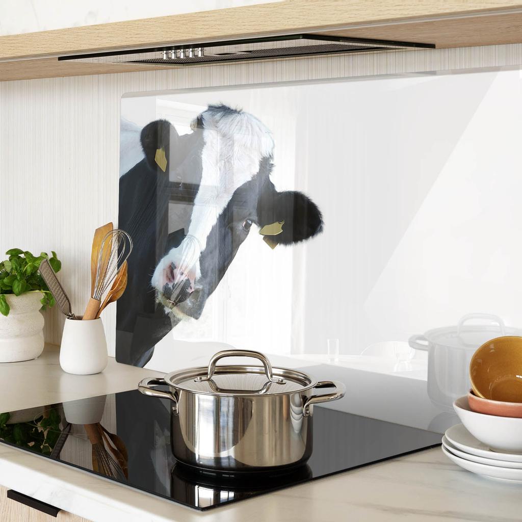 Tempered Glass Kitchen Serving Board with Cow Graphic 80x52 cm
