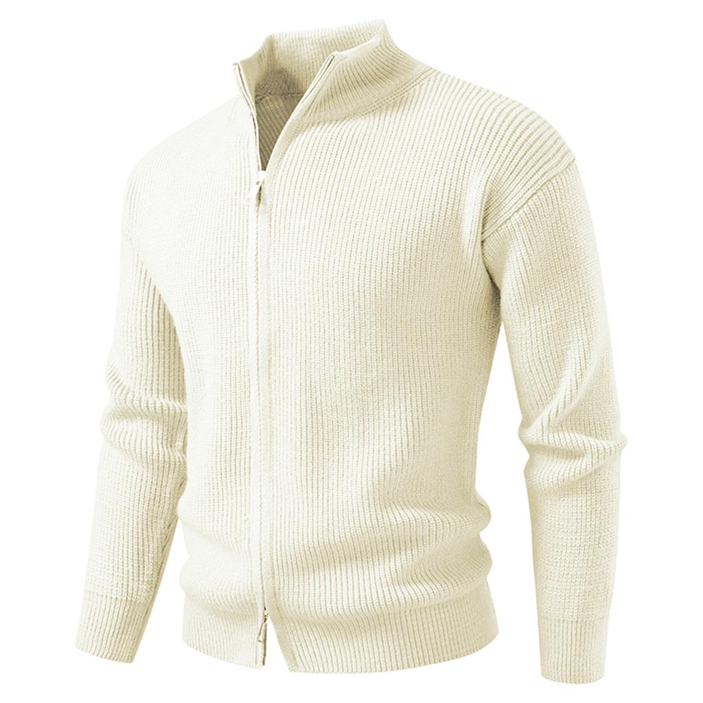 Мужской однотонный повседневный спортивный вязаный кардиган, модный кардиган-свитер на молнии с двумя бегунками