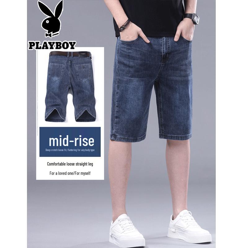 PLAYBOY Мужские летние свободные прямые джинсовые шорты-капри