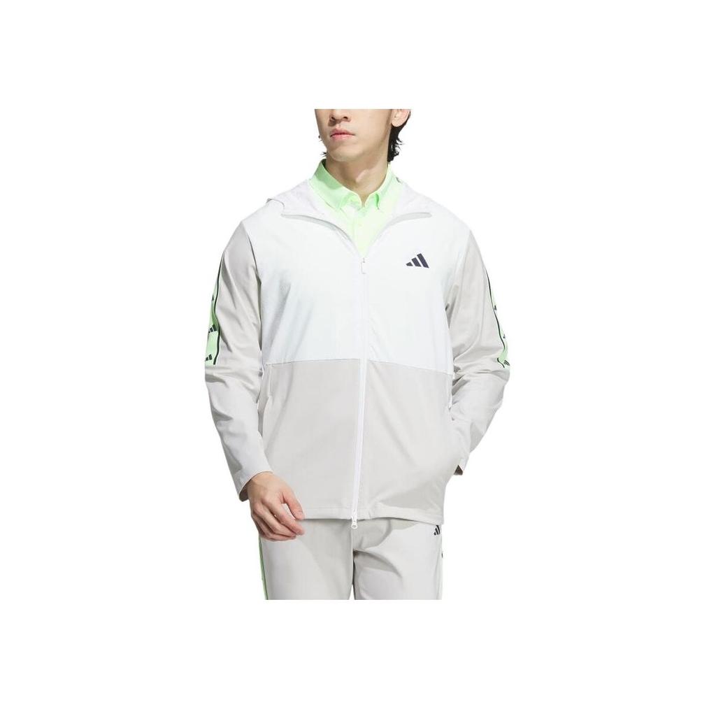 Adidas Color Block Logo Print Hooded Zip-Up Jacket Men Jacket White IN9008