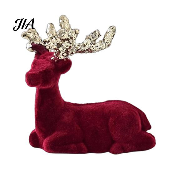 Elegant Holiday Home Decor Christmas Flocking Elk Statue, Red Plush Reindeer Ornament, Cute Seated Soft Animal Figurines Standing Deer Sculpture