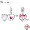 BAMOER 925 Sterling Silver Arrow and Rose Red Love Hanging Bead Pink Love Heart Zircon Pendant for Women Valentine's Day Gift Jewerly