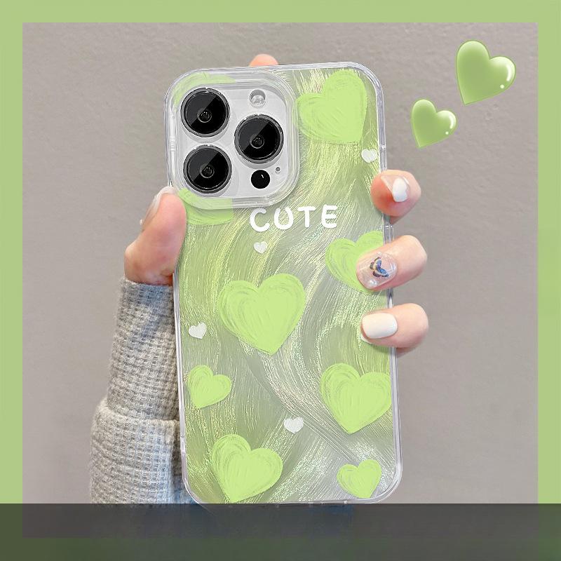 Подходит для чехла для мобильного телефона Apple 15 Iphone14pro Матовый зеленый Любовная подставка 13 Большое отверстие Прозрачный Мягкий край 8