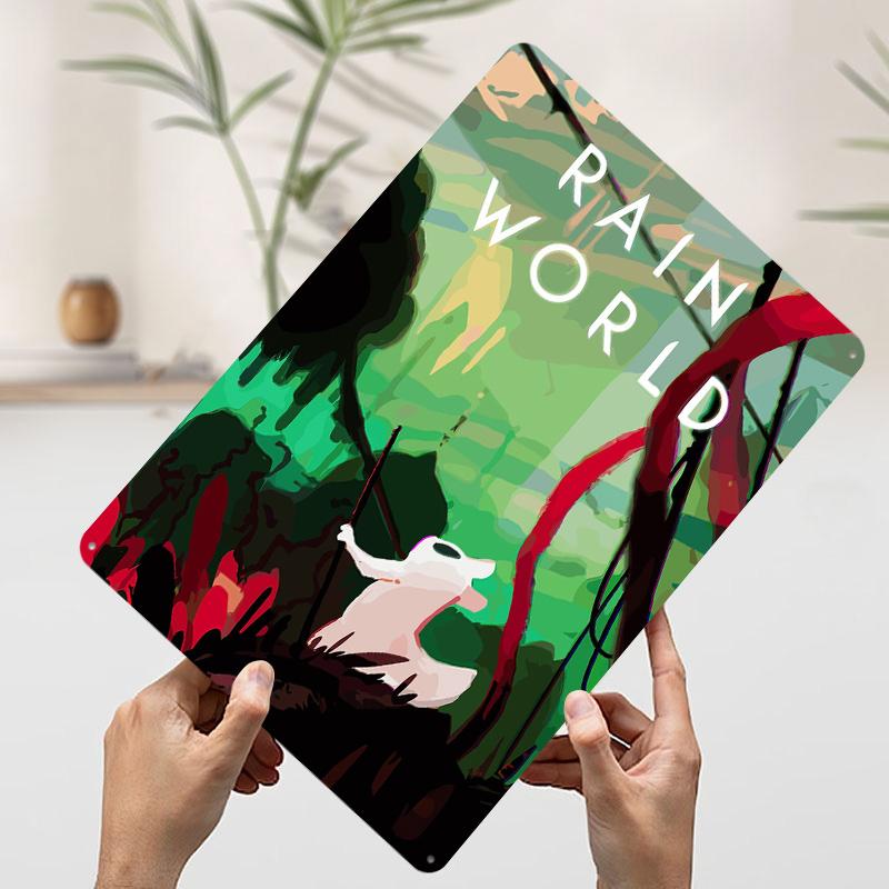 Rain World Game Cover Art Printed Poster Customized Wall Art Retro Vintage Metal Tin Signs for Room Bar Accessories Office Decor
