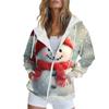 Женская рождественская печатная толстовка осень-зима с длинным рукавом кардиган куртка с карманами на молнии толстовка с капюшоном верхняя одежда