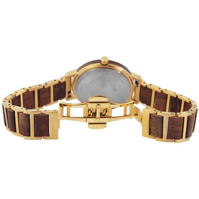 Montre - RAPTOR - Beauty - Doré / marron - Bracelet acier inox & bois de noyer - Boîtier 32 mm