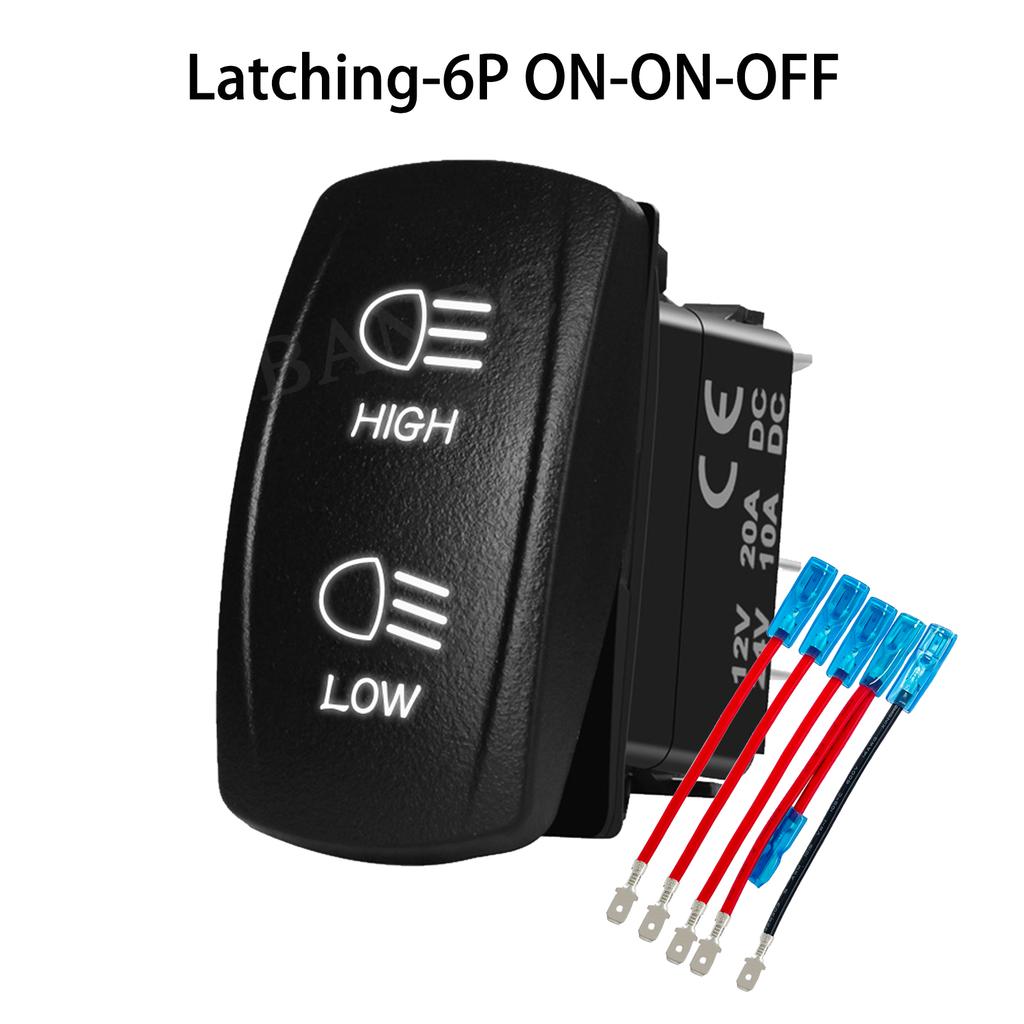 Headlights Rocker Switch 6 Pin ON-ON-OFF / 7Pin ON-OFF-ON High Low Beam Rocker Switch with Wires for Car UTV Truck RV Trailer