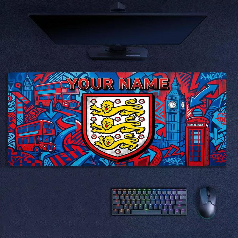 Custom Name,England Mouse Pad, Large Gaming Desk Mat, Non-slip XXL Mousepad for Laptop & Tablet, Mini PC Playmat with Stitched Edges
