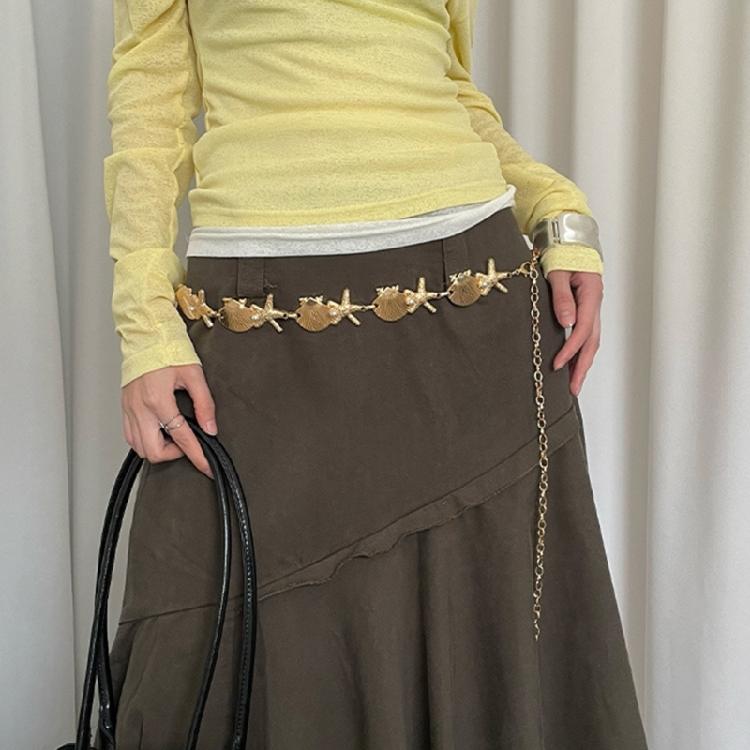 Sea Star Waist Chain Waist Ornament Belly Sash with Metal Shells and Pearls Accent For Ocean Themed Style Enthusiasts