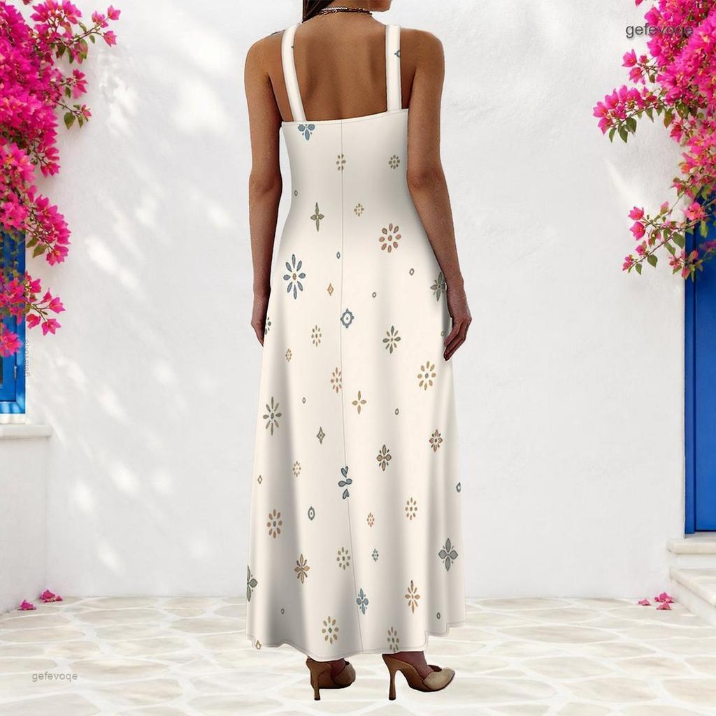 Women Plus Size Scoop Neck Strappy Sleeveless Pink Purple Printed A Line Maxi Dress