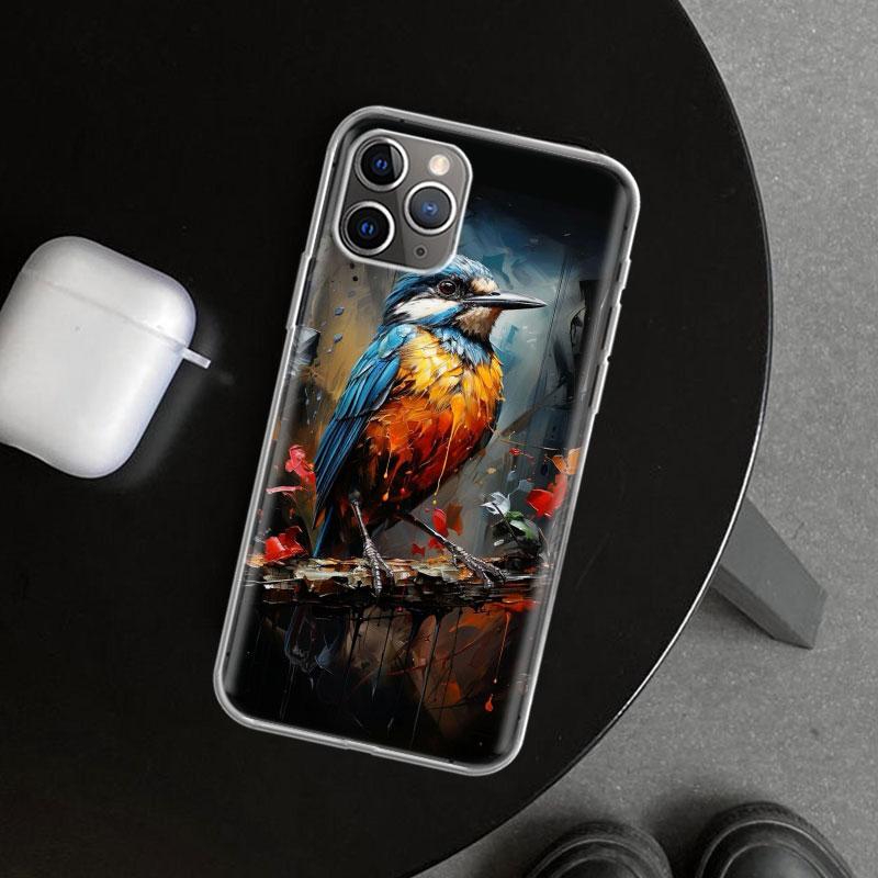 Масляная живопись животных Чехол для телефона с птицами для iPhone 11 12 13 Mini 14 15 Plus 16 Pro Max 17 Air 7 8 + SE Художественные Индивидуальные Fundas 1