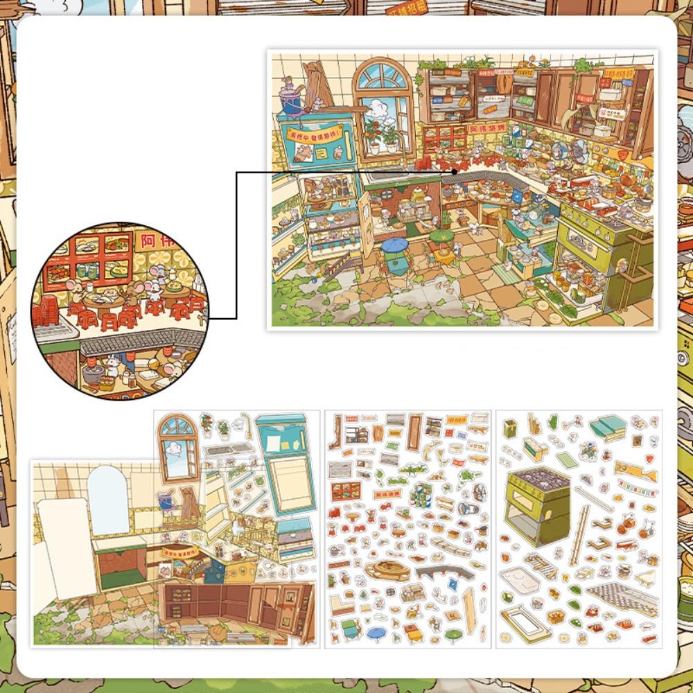 New Food Street Series Miniature Landscape Sticker PET Large Size 3D Landscape Sticker DIY Cartoon Toy Game Stickers Gift