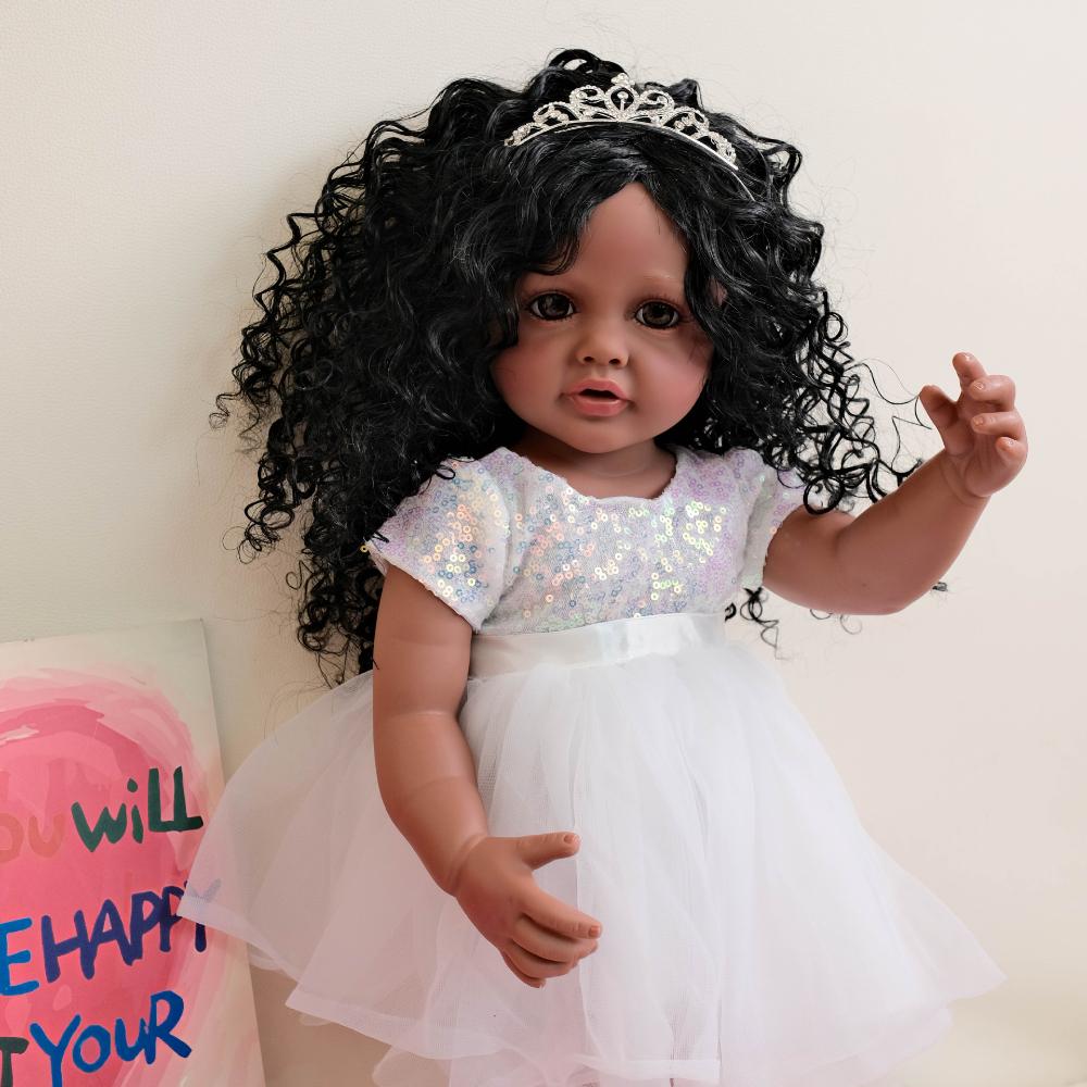 55 см Кукла Реборн с Полным Виниловым Телом Бетти Ручная Работа Многослойная Роспись Темная Кожа Кукла Реборн Модные Афро Волосы Кукла Реборн Сюрприз на День Рождения Ребенка