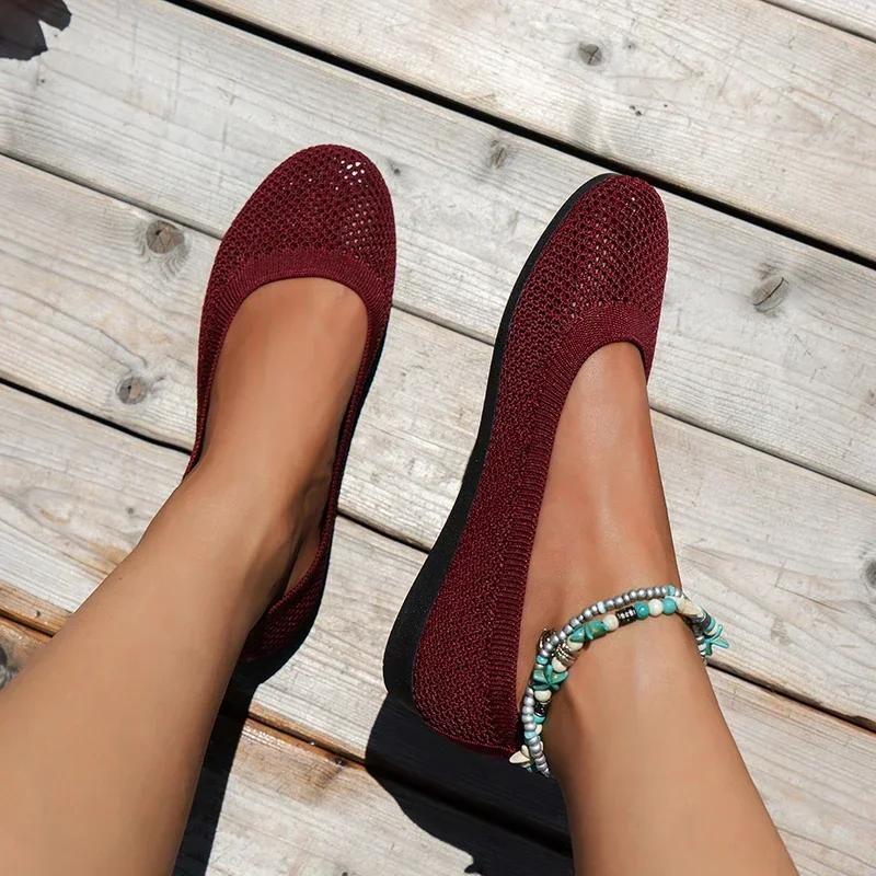 2024 женская обувь на плоской подошве, новая мода на весну и осень, туфли на мелкой подошве с круглым носком, удобная повседневная обувь с дышащей сеткой и босиком