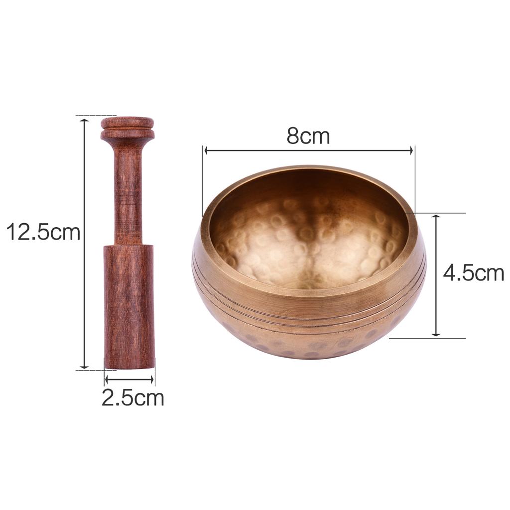 Tibetan Singing Bowl Set with 8cm/3inch Handmade Metal Sound Bowl & Soft Cushion & Wooden