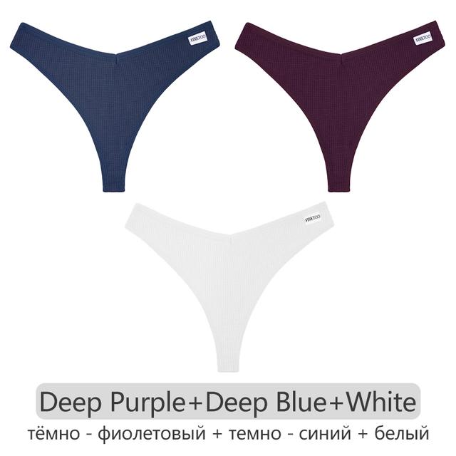 FINETOO Женские трусики с низкой талией, женские хлопковые стринги, 3 шт., удобные вафельные стринги, женское нижнее белье с низкой посадкой и Т-образной спинкой, S-XL, трусы-бикини, нижнее белье