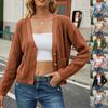 Women Fall/winter Solid Color Button-down Cardigan V-neck Knit Loose Short Cardigan Sweater