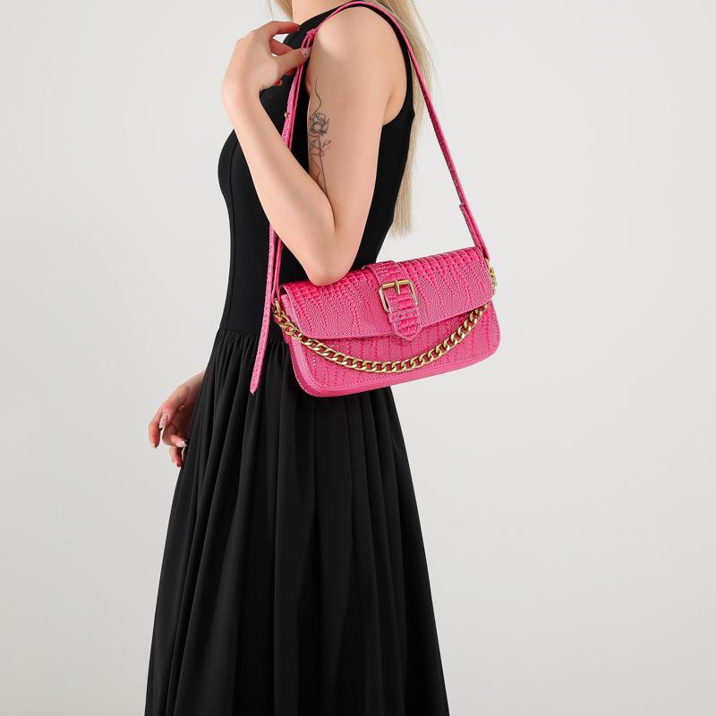 PU Square Shoulder and Crossbody Bags for Women Crocodile Sense of Luxury Armpit Bags Solid Chains Classic Fashion