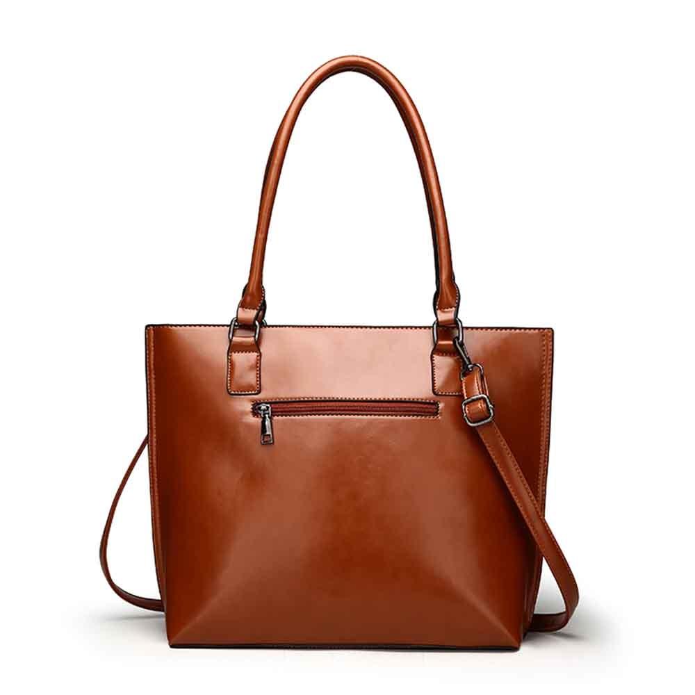 Женский комплект из 2 предметов, повседневная сумка-тоут, высококачественная масляная восковая мягкая кожа, элегантная офисная сумка и кошельки, черная роскошная сумка в стиле ретро, ​​новинка 2022 года