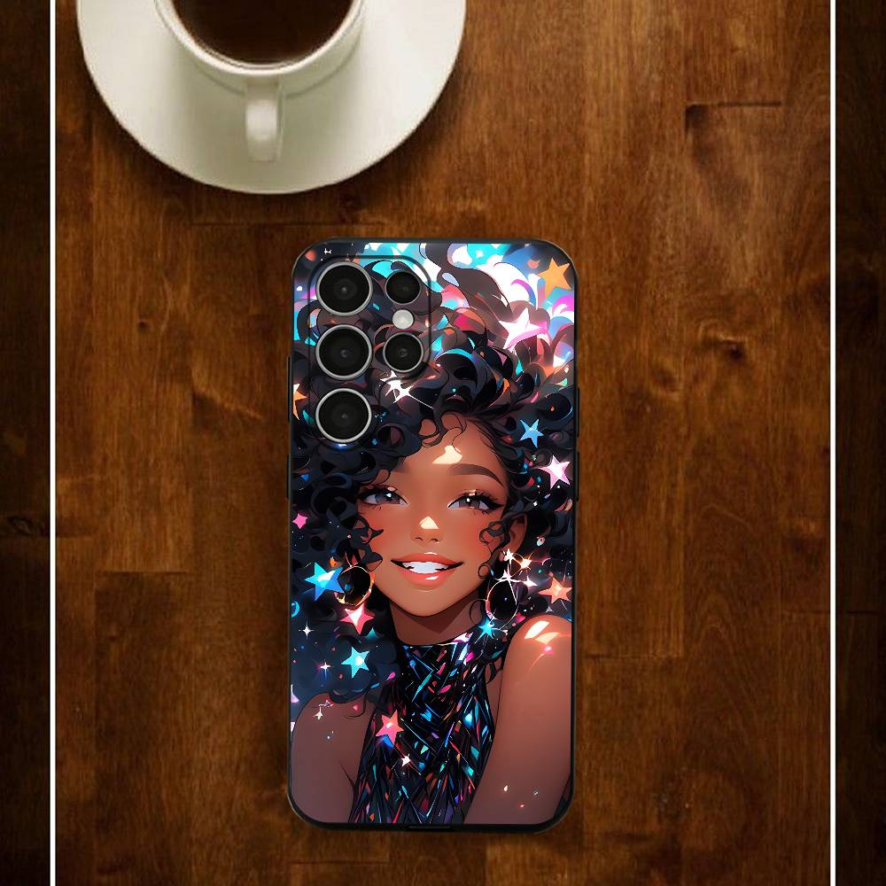 Art Cut Afro Girl Phone Silicone Case For Samsung S24 22 20 23 21 20 Ultra Plus Lite 5G Print Cover