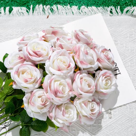 12 шт. искусственных розовых цветов, реалистичные, яркие, невыцветающие, искусственные розы, букет, свадебные украшения