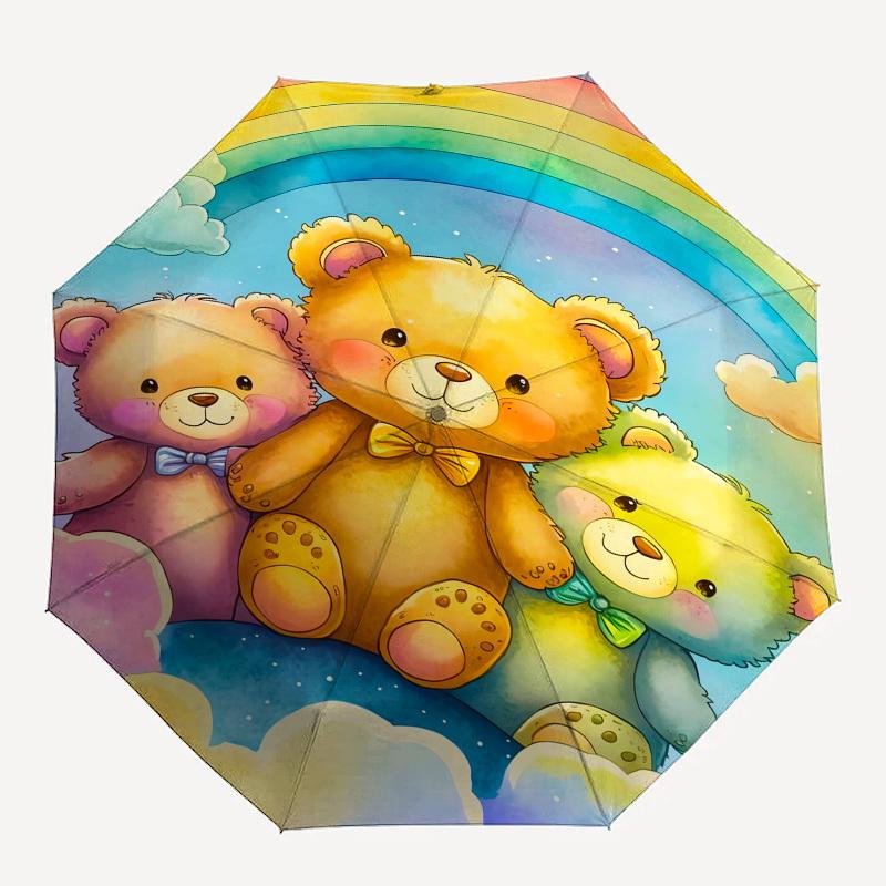 Teddy bears, Rainbow- Automatic umbrella,Suitable for Men and Women,Suitable for Birthdays, Christmas, Gifts for Fashion Lovers0933b
