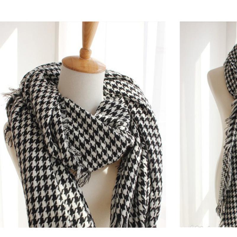 New Thousand Birds Grid Imitation Cashmere Scarf, Black and White Thickened Grid Scarf, Shawl, Women's