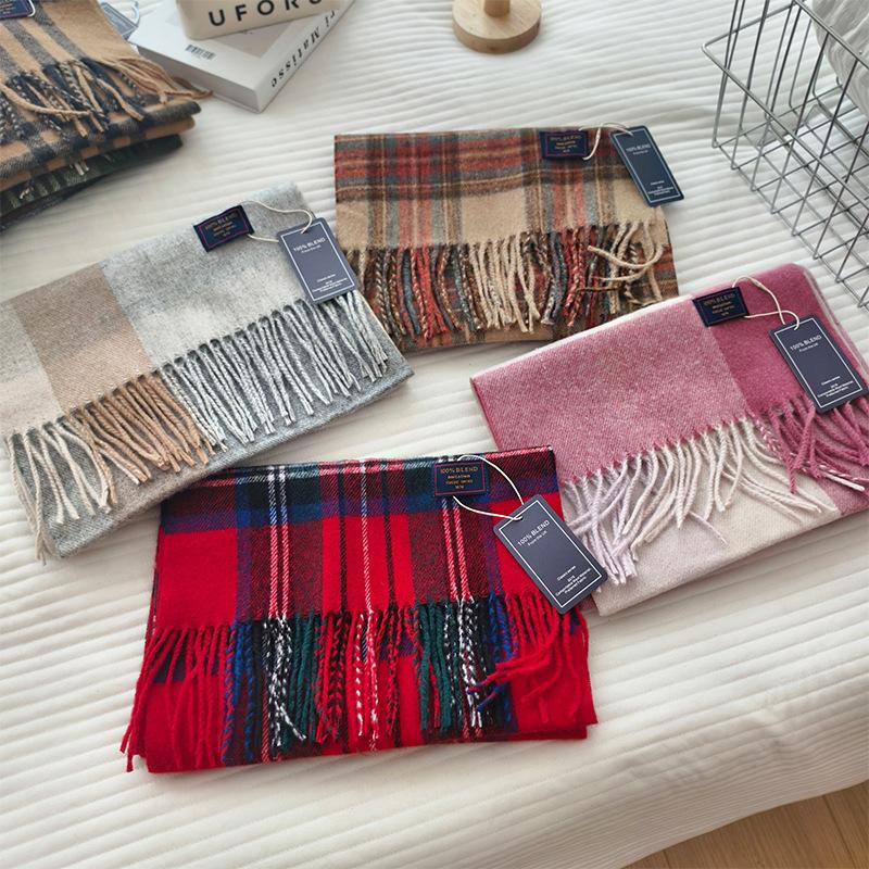 Autumn and Winter Color Blocked Plaid Scarf Winter Warm Scarf Warm and Versatile Plaid Scarf