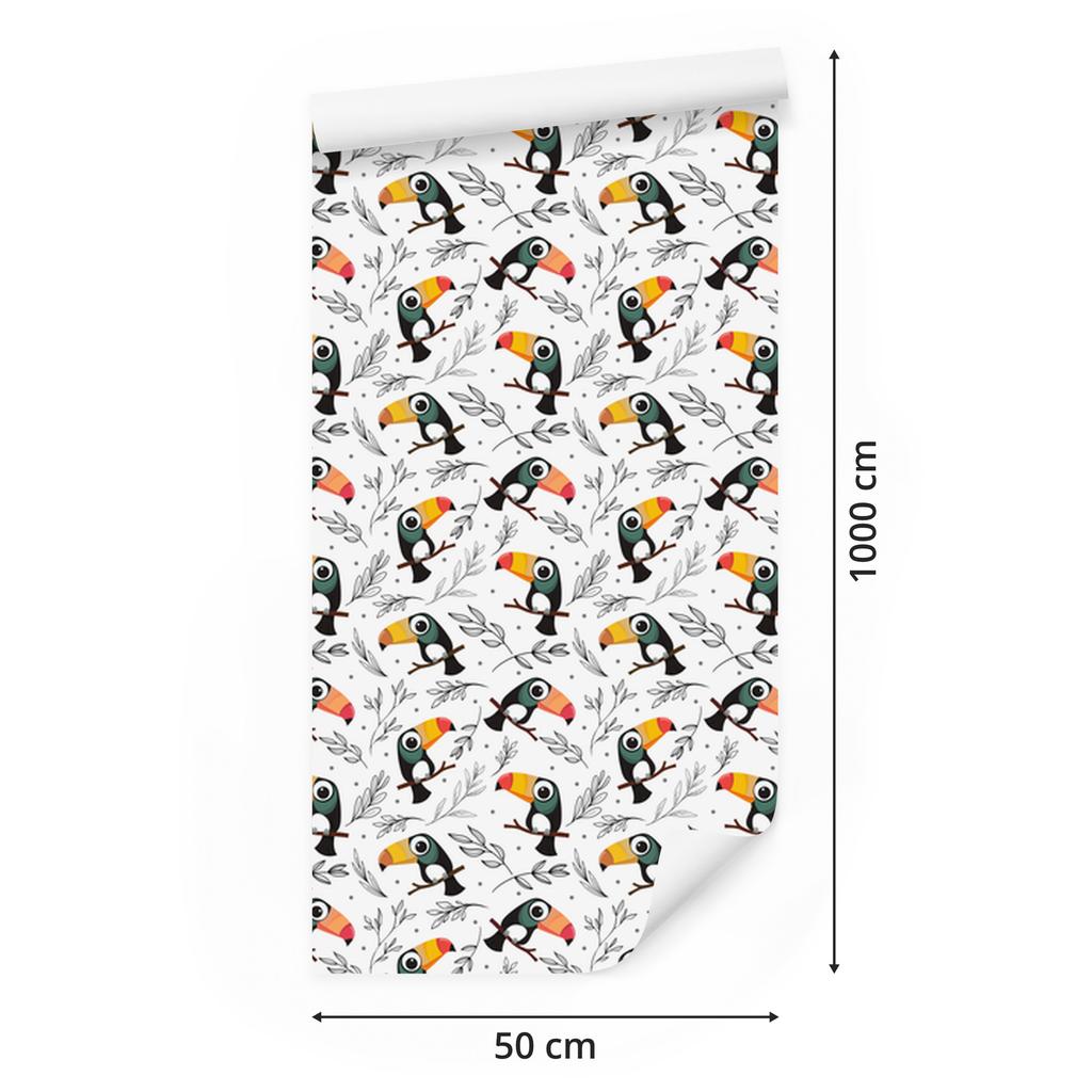 Toucan Wallpaper in white, light gray and gray for the living room and bedroom 50x1000