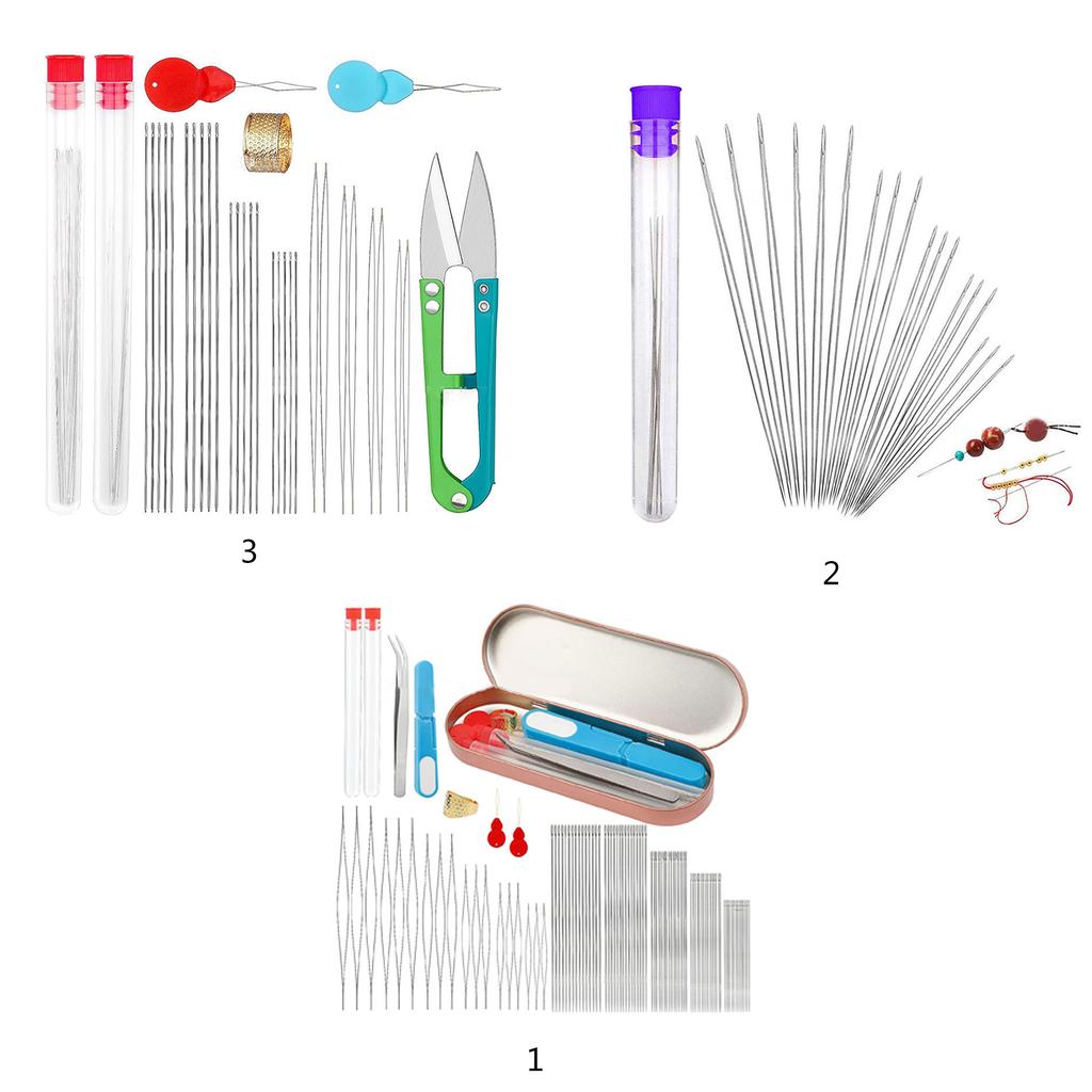 Beading Needle and Tools Set for Bracelets Jewellery Making Including Big Eye Needle Metal Thimble and Needle Threader