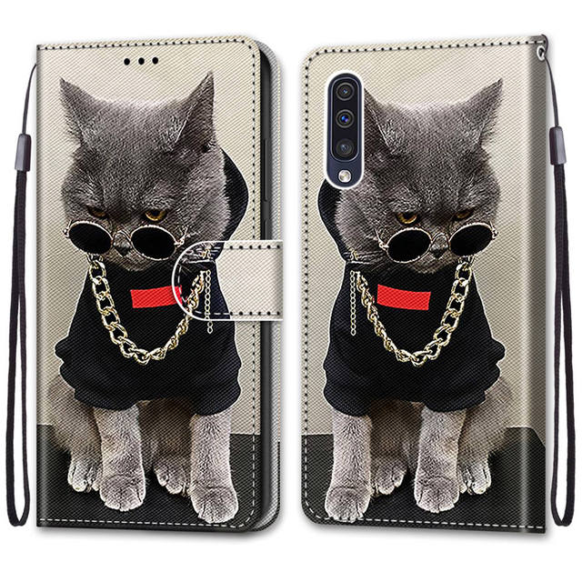 Флип-чехол для Etui Samsung Galaxy A50 A30s A50s A 50, кожаный чехол-бумажник с магнитом, чехол для телефона с милым котом и собакой, бампер Carcasa Girl
