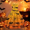 Womens Halloween Spider Web Pumpkin Print Vintage Punk Off Shoulder Dress Sleeveless Flared Skirt Party Costume Dress