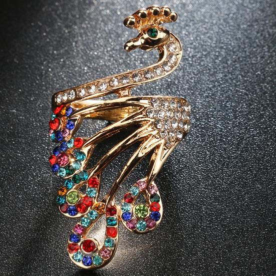 Женское ретро позолоченное кольцо со стразами в форме павлина, ювелирные изделия, подарки